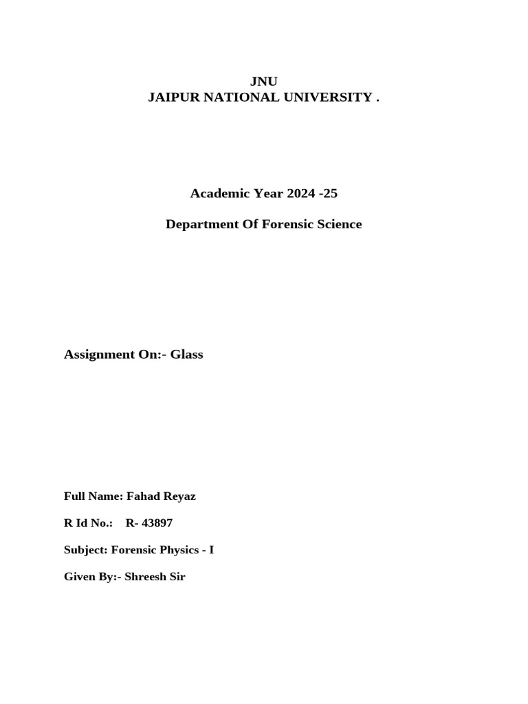 Forensic Science Assignment on Glass | PDF