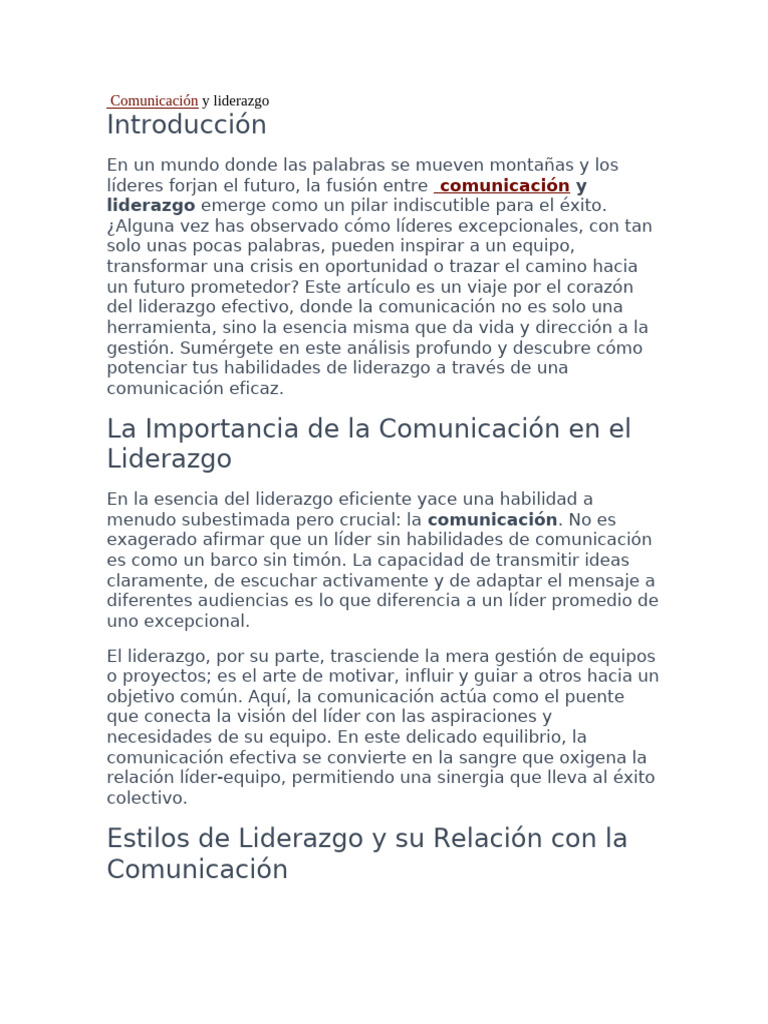 Comunicación Efectiva en el Liderazgo | PDF | Liderazgo | Comunicación