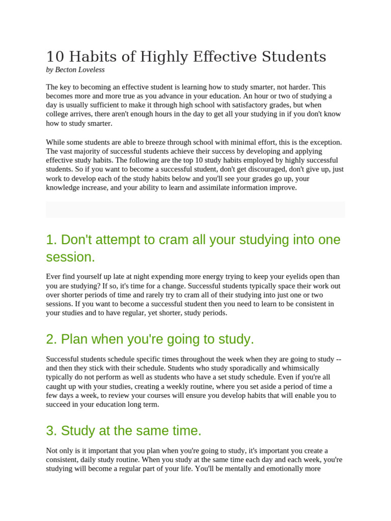 10 Effective Study Habits for Students | PDF | Procrastination ...
