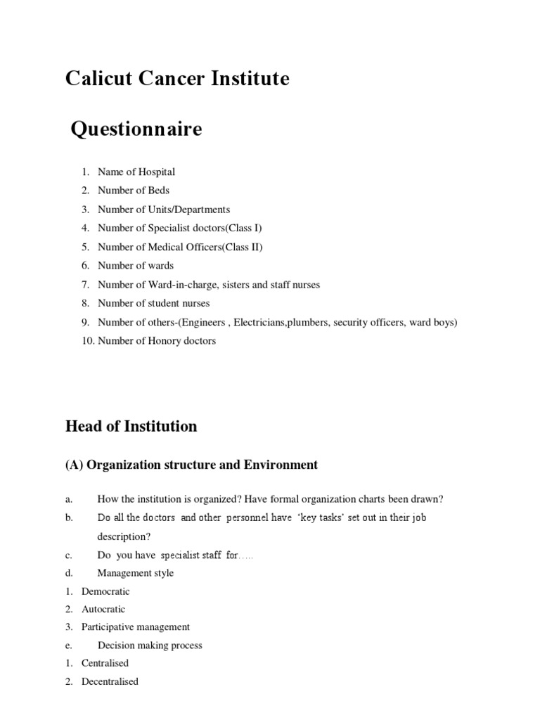 Hospital Administration Questionnaire | PDF | Hospital | Nursing