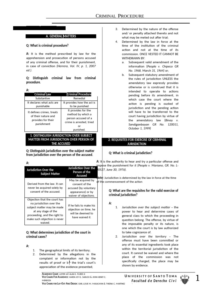 Notes in Criminal Procedure | PDF | Prosecutor | Jurisdiction