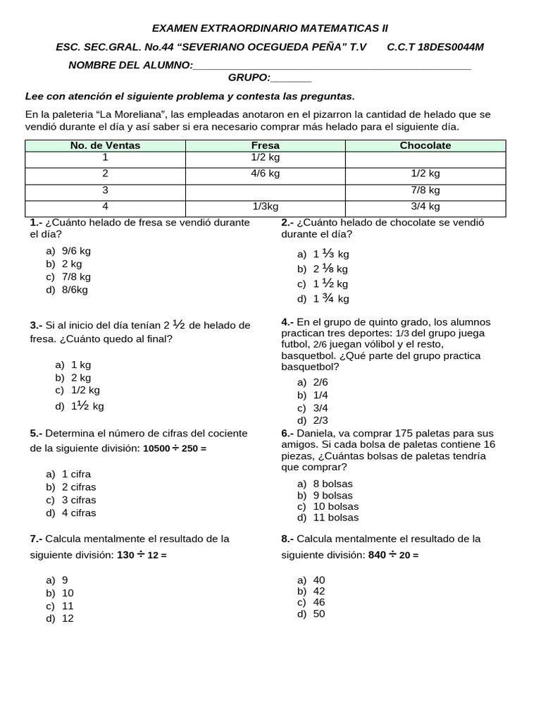 Examen Extraordinario Matemáticas II | PDF | Unidades de medida