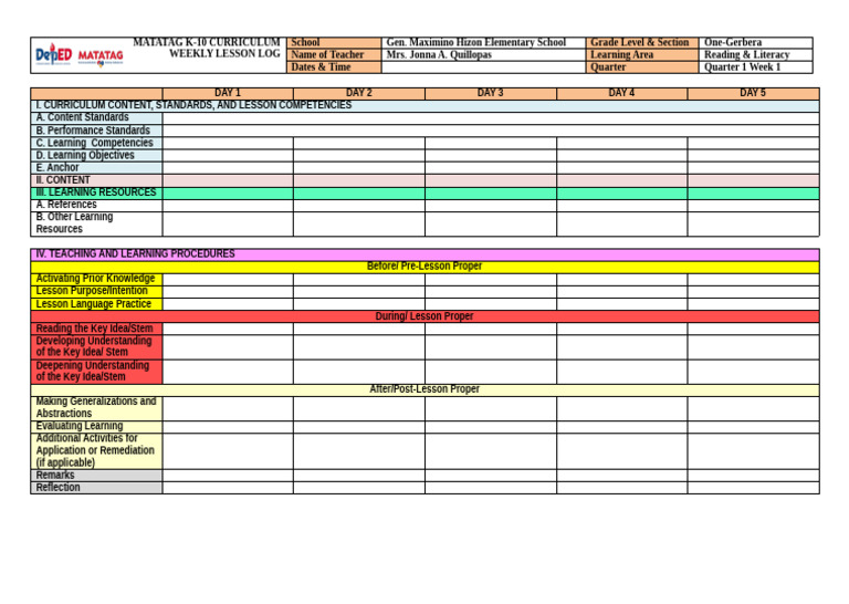 Matatag Template Math | PDF