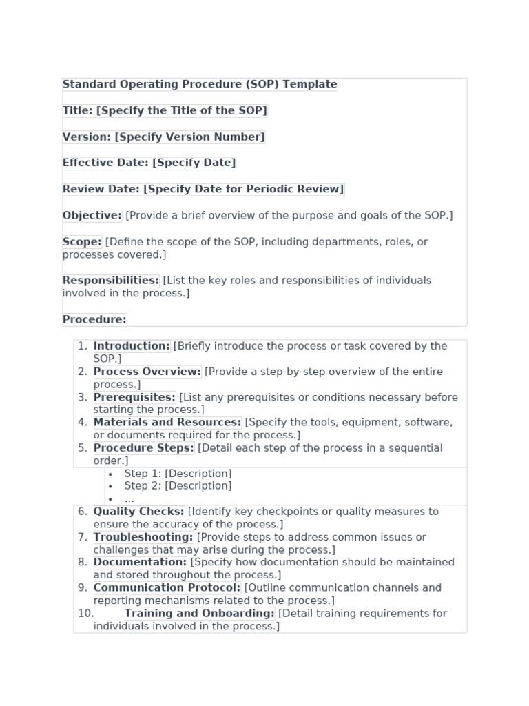 Standard Operating Procedure Template | PDF | Regulatory Compliance ...