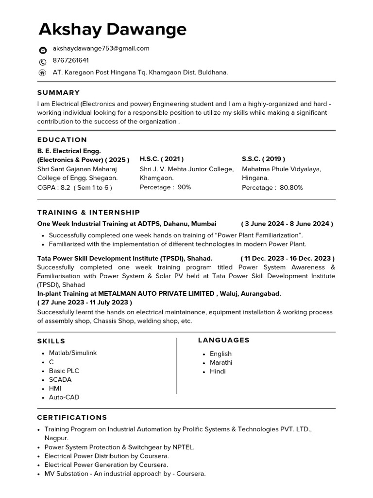 Electrical Engineering Student Profile | PDF | Engineering | Electric Power