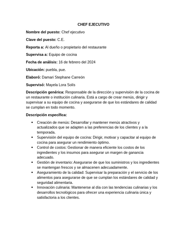Perfil del Chef Ejecutivo en Restaurantes | PDF | Artes culinarias