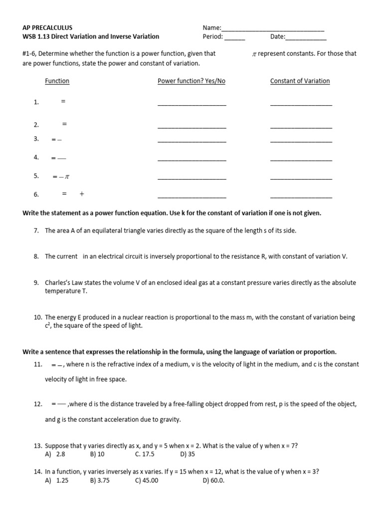 WSB+1 13+Direct+Variations+and+Inverse+Variations+-+1 13+day+2 | PDF ...