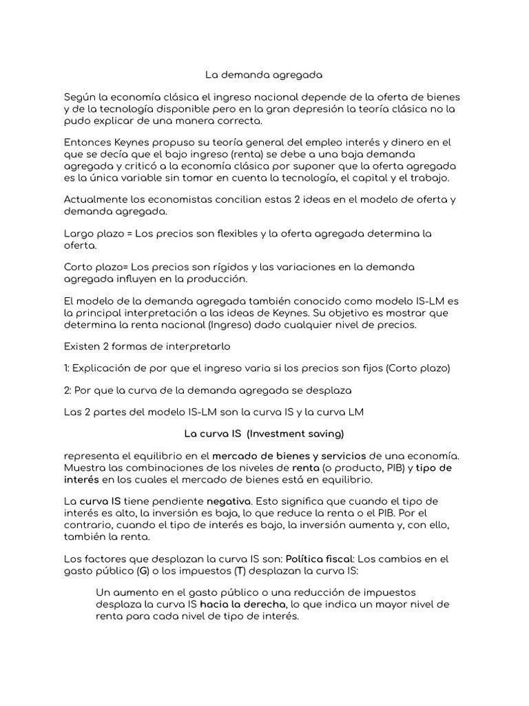 Demanda Agregada y Modelo IS-LM | PDF | Oferta (economía) | La política ...