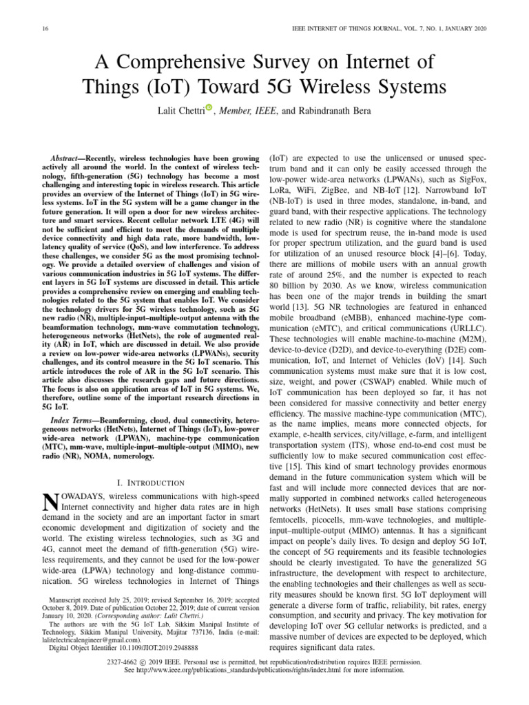 A Comprehensive Survey On Internet of Things IoT Toward 5G Wireless ...