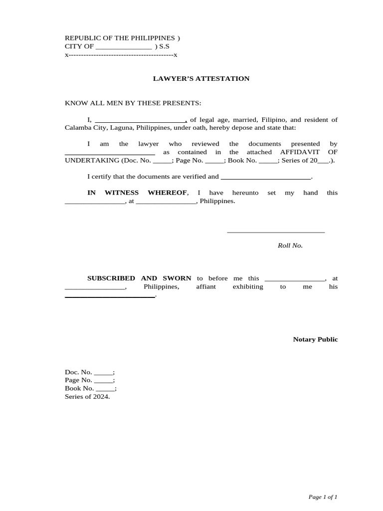 Lawyer's Attestation Template Philippines | PDF