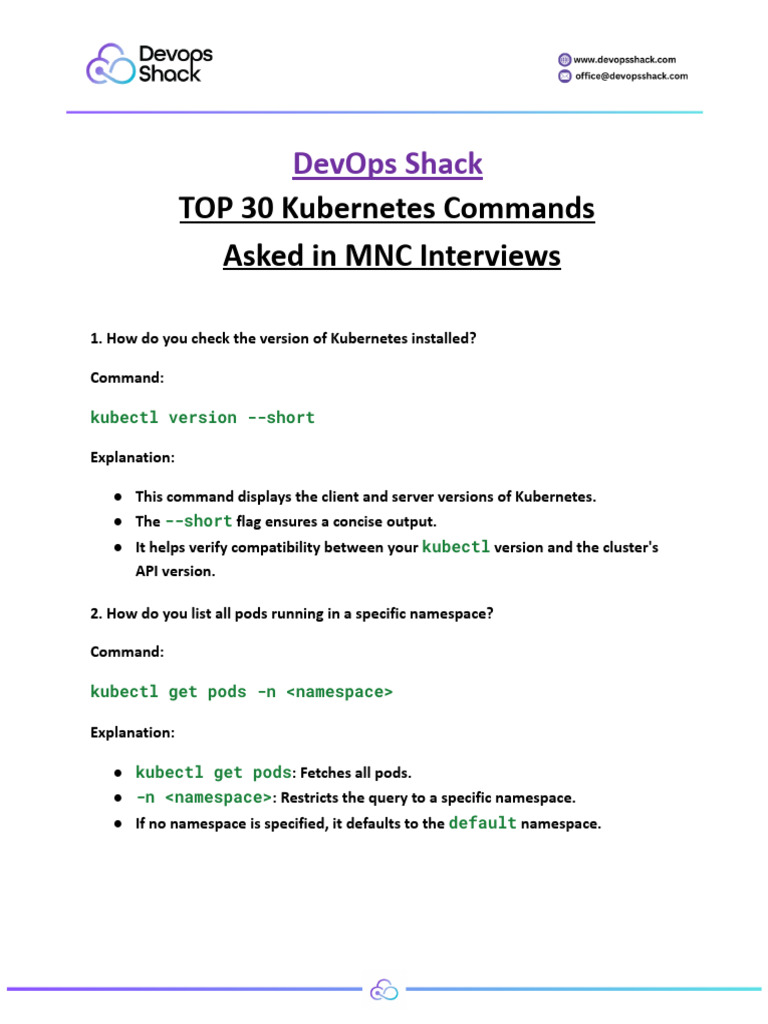 Top 30 Kubernetes Commands for Interviews | PDF | Computing ...