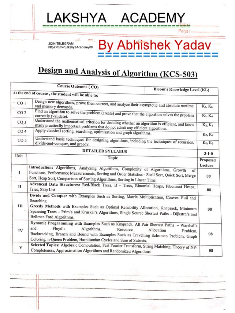 Lakshya Academy Daa Unit-1.. | PDF