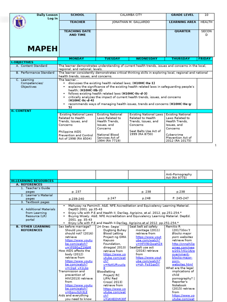 Q2 Grade 10 HEALTH DLL | PDF | Hiv/Aids
