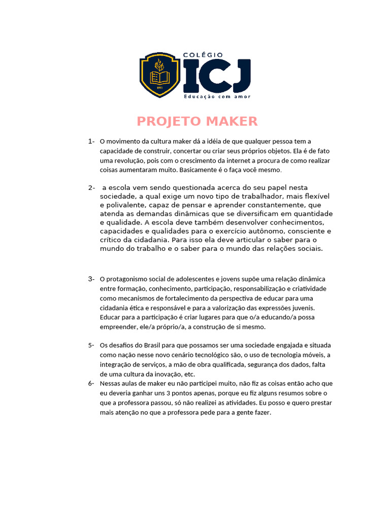Projeto Maker: Educação e Cidadania | PDF