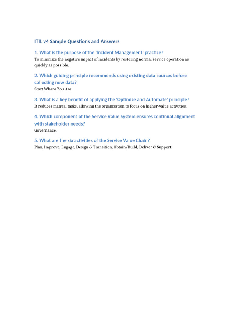 ITIL v4 Sample Questions & Answers | PDF