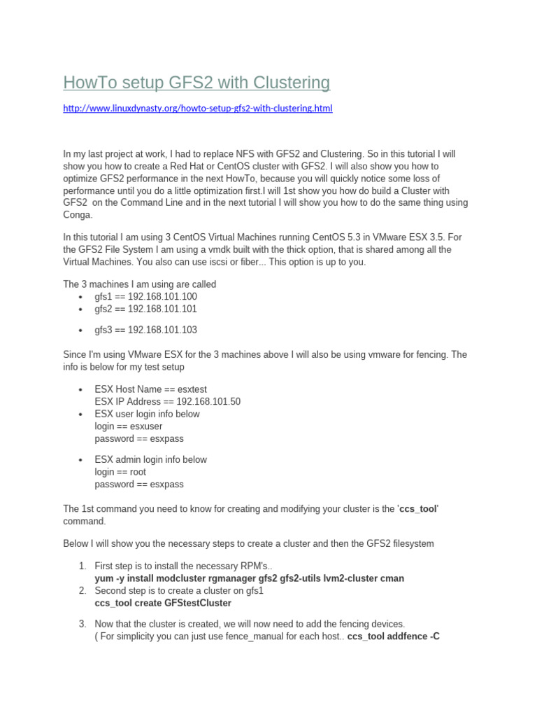 Setup GFS2 Clustering on CentOS | PDF | Computer Architecture | System ...
