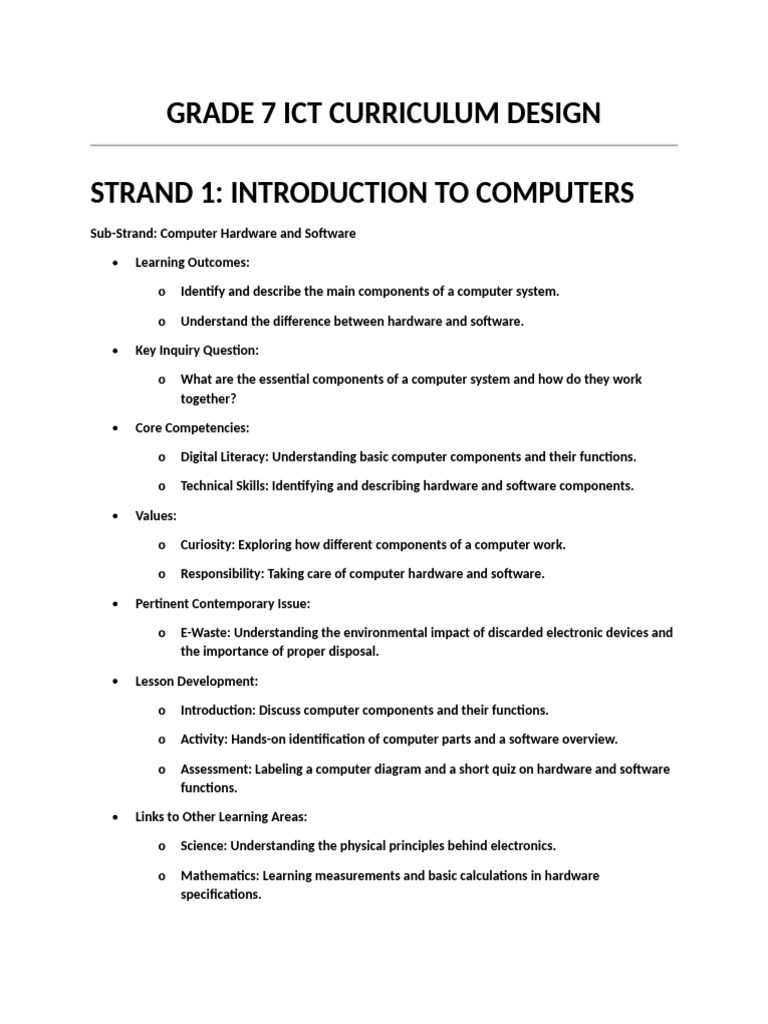 Grade 7 ICT Curriculum Overview | PDF | Spreadsheet | Computer Programming