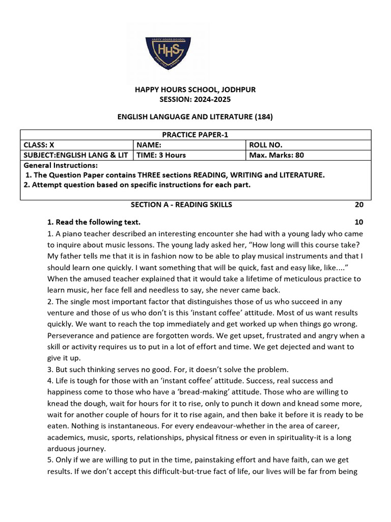 English Language Practice Paper 2024-25 | PDF | Obesity | Body Mass Index