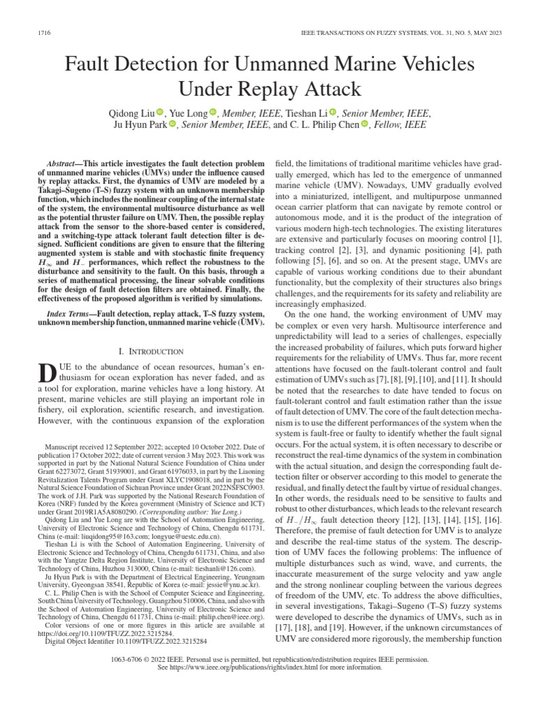 Fault Detection in Unmanned Marine Vehicles | PDF | Matrix (Mathematics ...