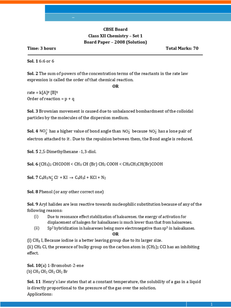 CBSE Class XII Chemistry 2008 Solutions | PDF | Redox | Chemical Reactions