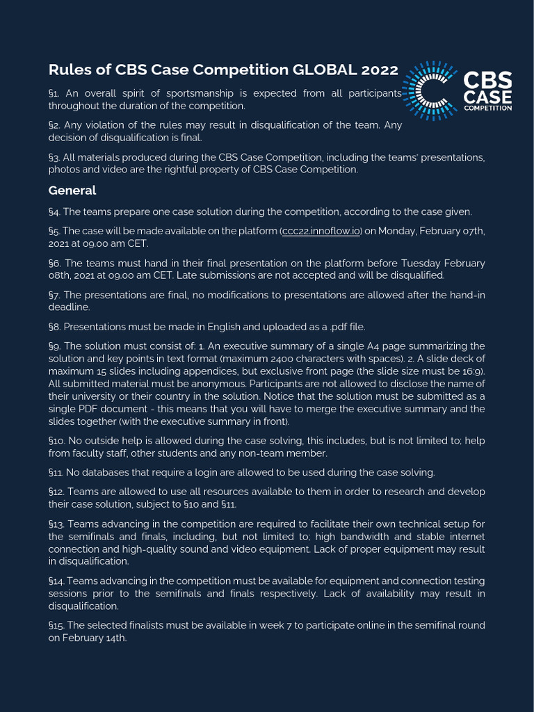 CBS Case Competition Global 2022 Rules | PDF