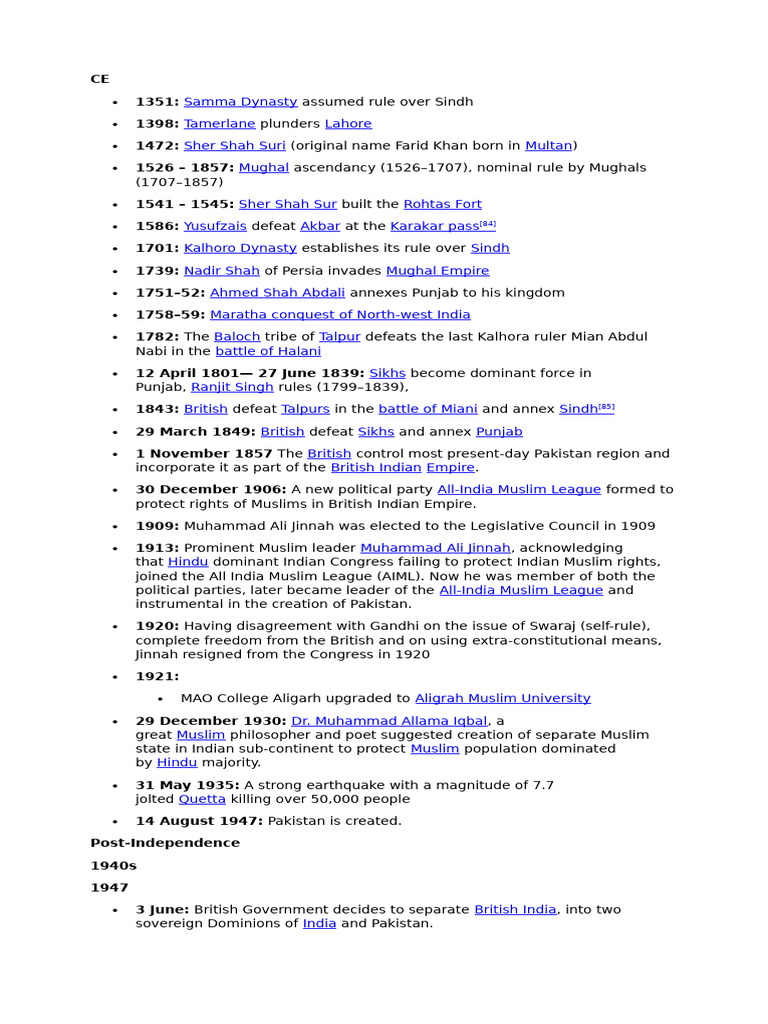 Timeline History Pakistan | PDF | Pakistan | Muhammad Zia Ul Haq