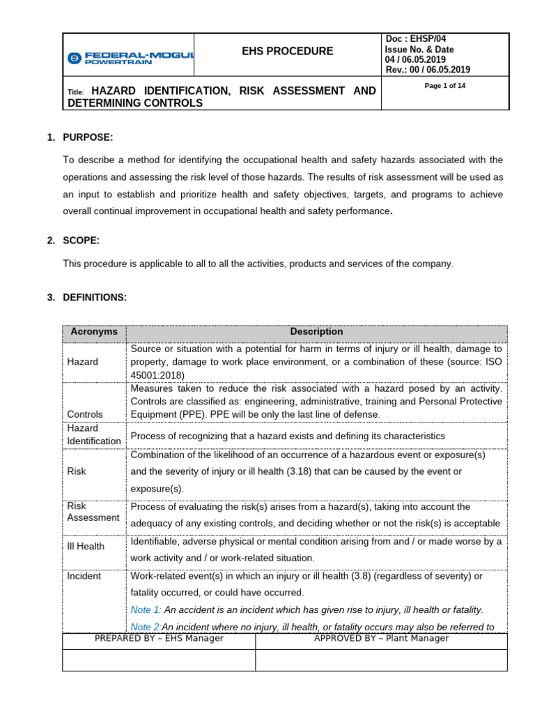 EHS Hazard Identification and Risk Assessment | PDF | Risk | Personal ...
