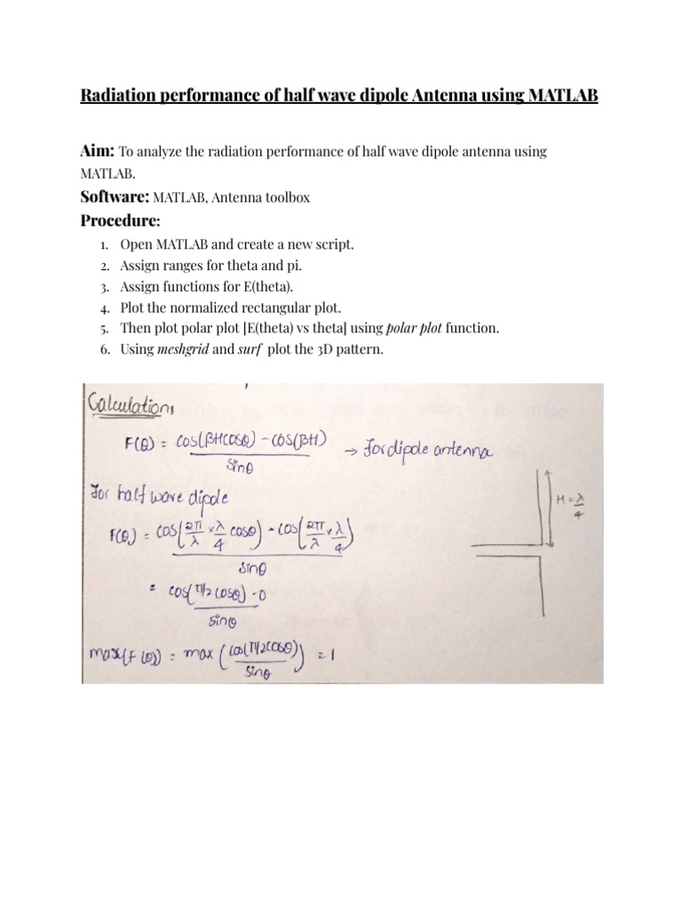 Half Wave Dipole Antenna Analysis | PDF