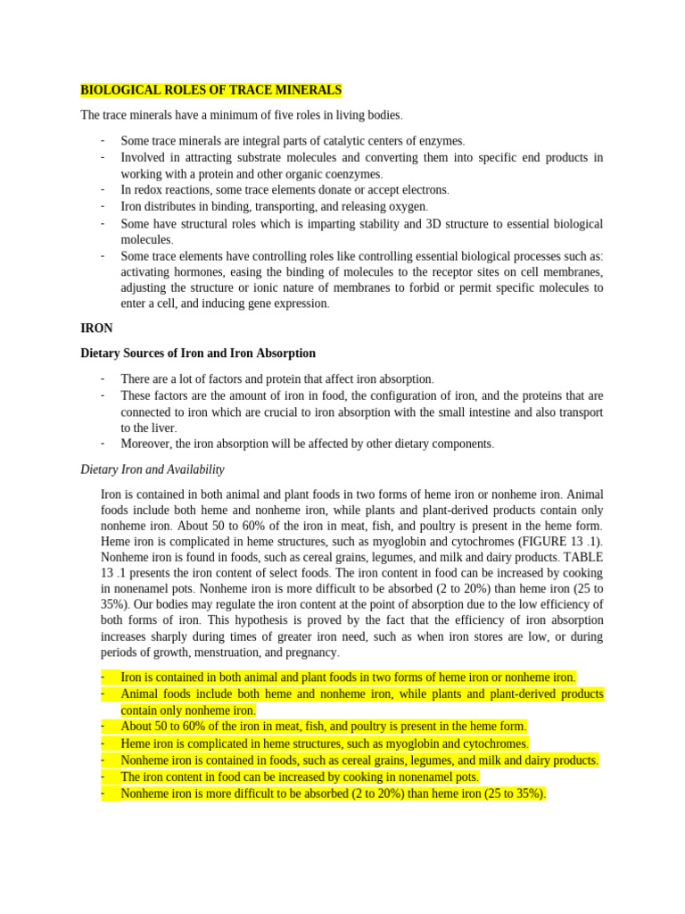 Trace Minerals and Iron Absorption Insights | PDF | Anemia | Iron