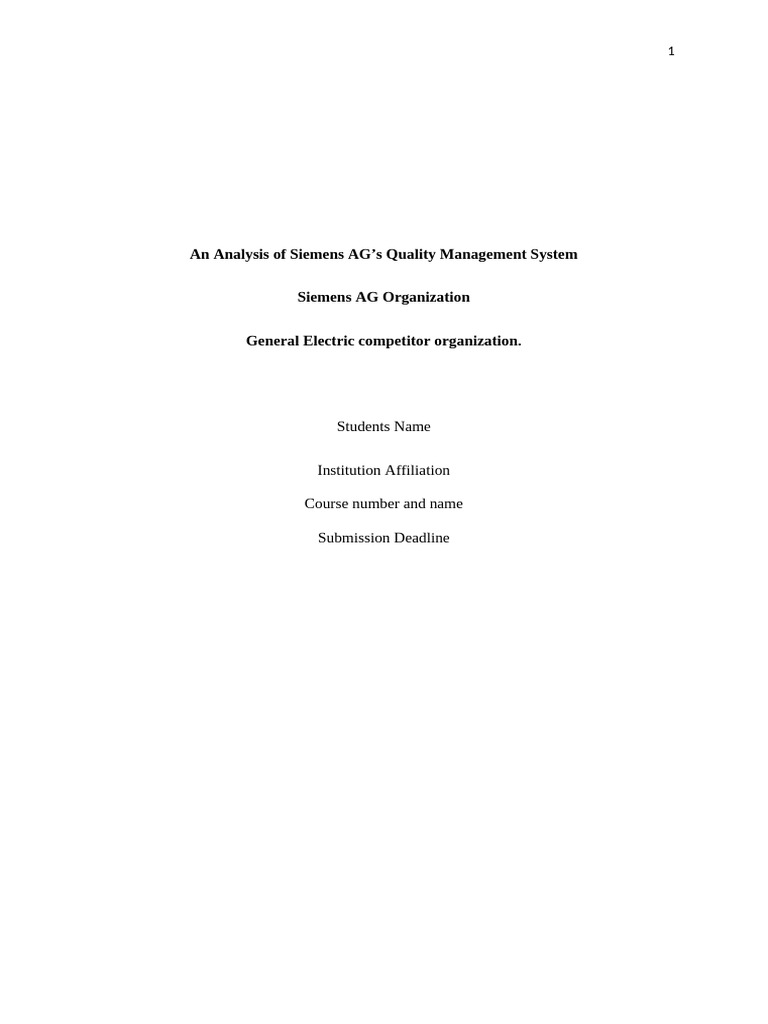 Siemens AG Quality Management System Analysis | PDF | Quality ...