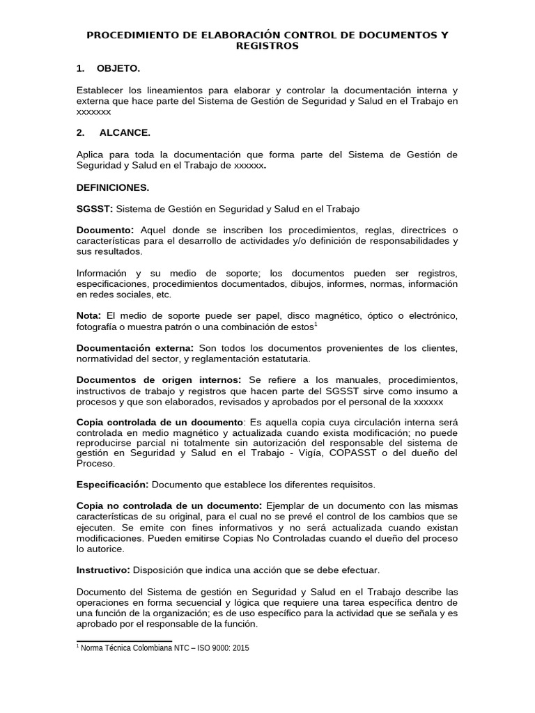 Procedimiento de Elaboración Control de Documentos y Registros | PDF ...