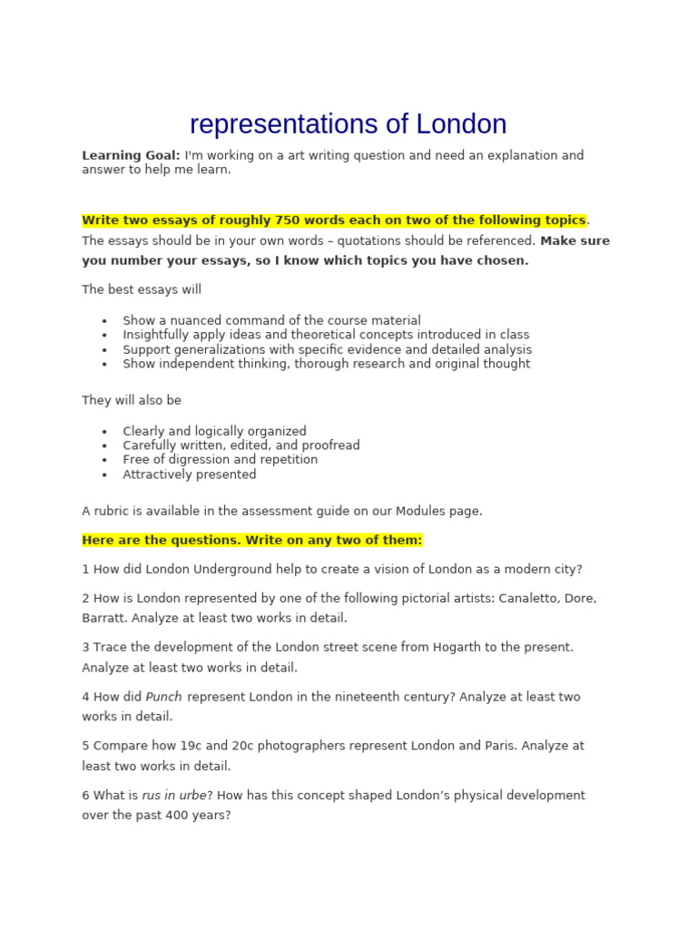 Essays on London's Artistic Representations | PDF