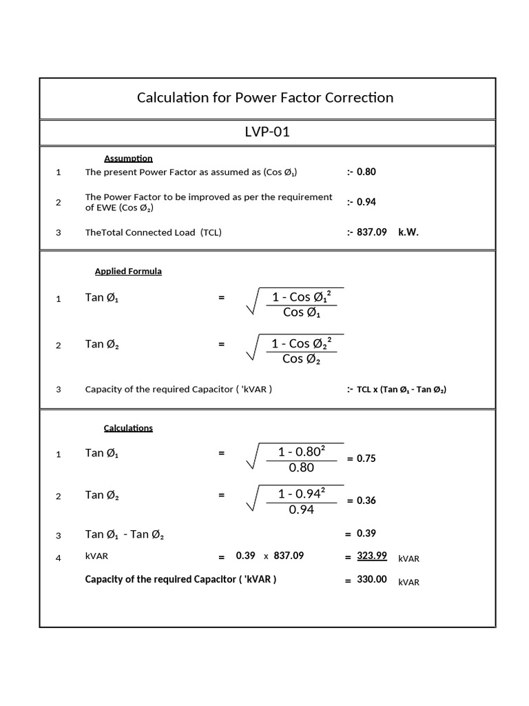 Capacitor Bank Sizing for Power Factor | PDF | Electrical Engineering ...