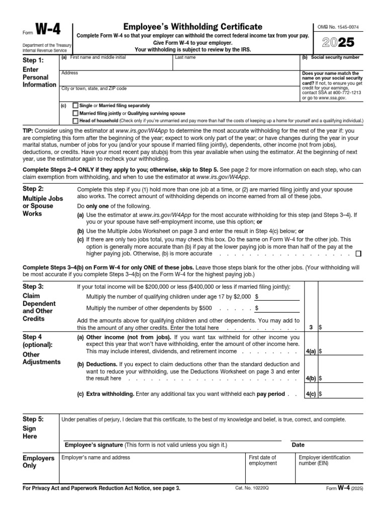 Employee Withholding Certificate W-4 Form | PDF | Income Tax In The ...