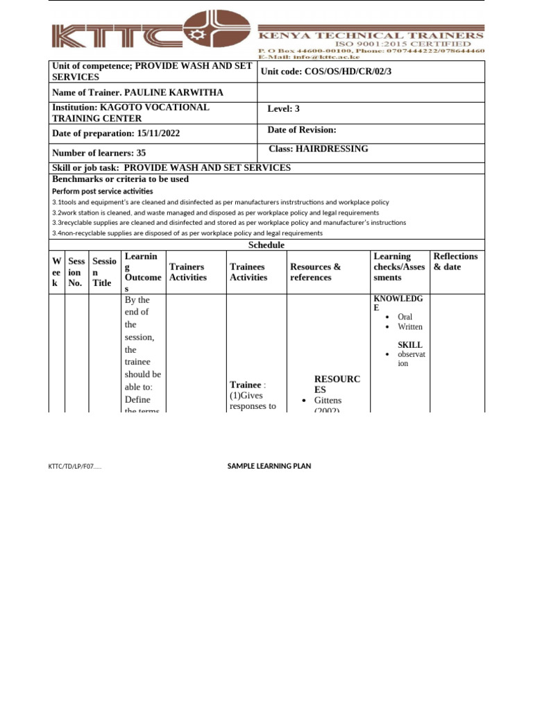 Wash and Set Services Training Guide | PDF | Learning | Behavior ...