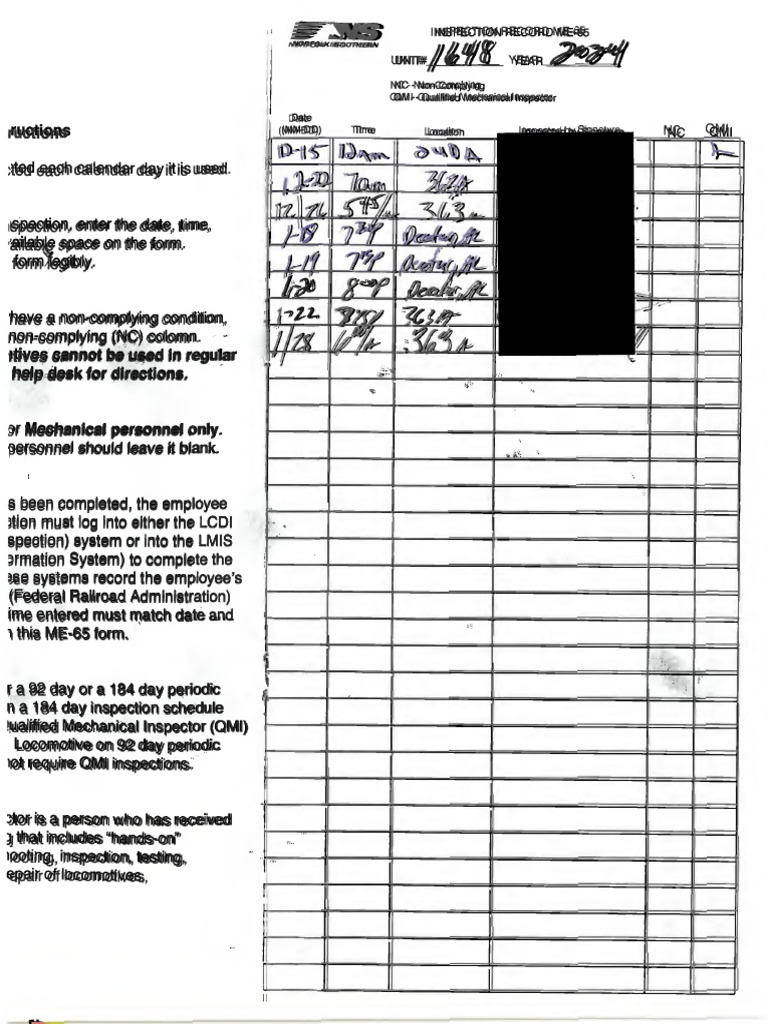 Locomotive Inspection Record Guide | PDF | Rail Transport