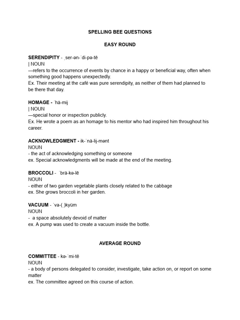 Spelling Bee | PDF | Adjective | Noun