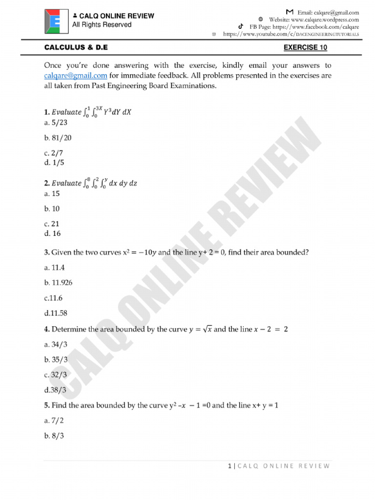 CALQ MATH Exercise 10 | PDF
