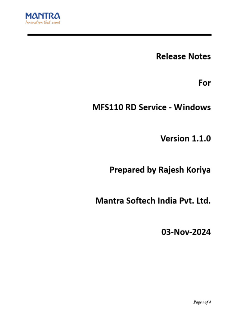 MFS110 RD Service 1.1.0 Release Notes | PDF | Windows 10 | Computer ...