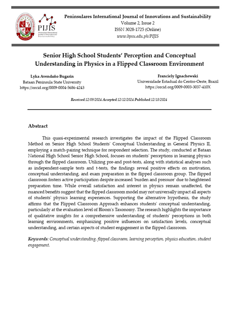 Senior High School Students’ Perception and Conceptual Understanding in ...