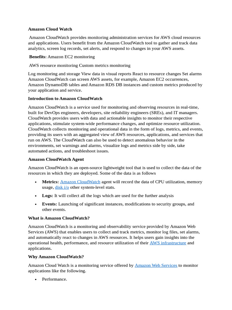 Overview of Amazon CloudWatch Features | PDF | Cloud Computing ...