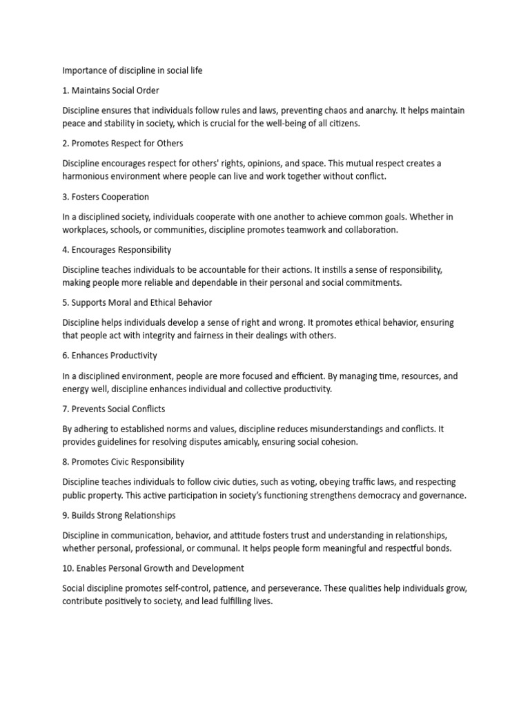 Role of Discipline in Society | PDF
