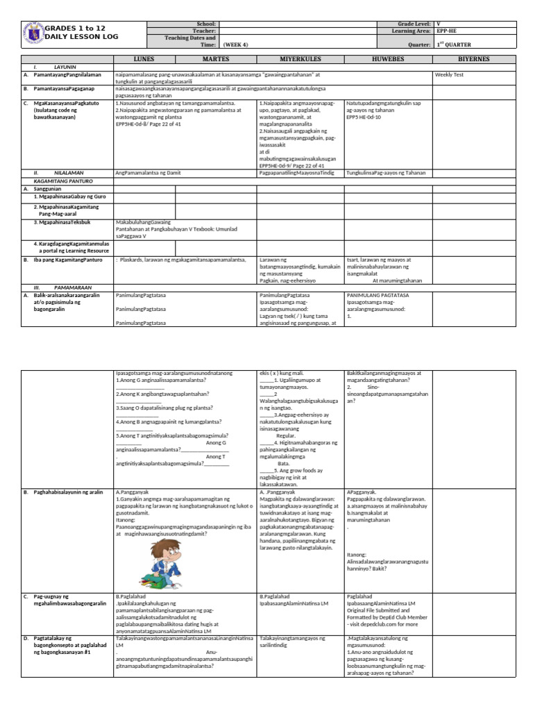 DLL - Epp 5 - Q1 - W4 | PDF