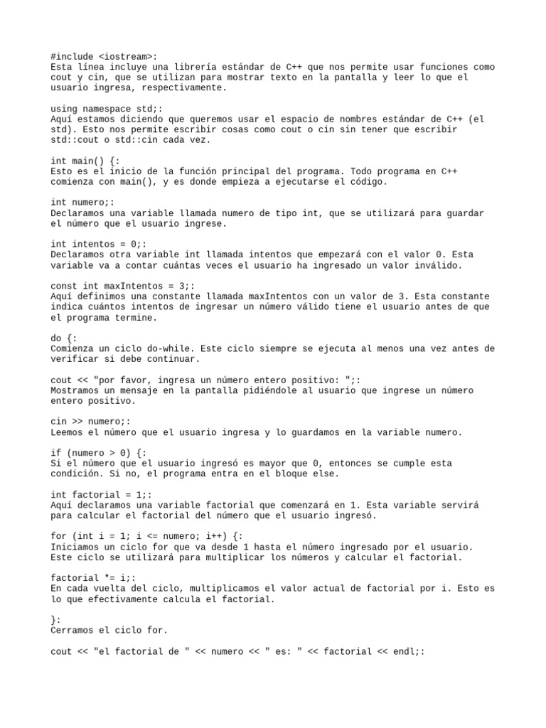 Cálculo de Factorial en C++ | PDF | C ++ | Programación de computadoras