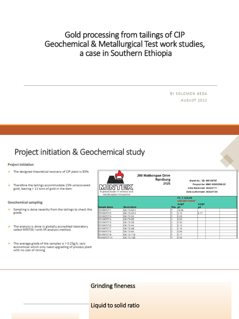 Gold Recovery from CIP Tailings in Ethiopia | PDF | Ph | Gold