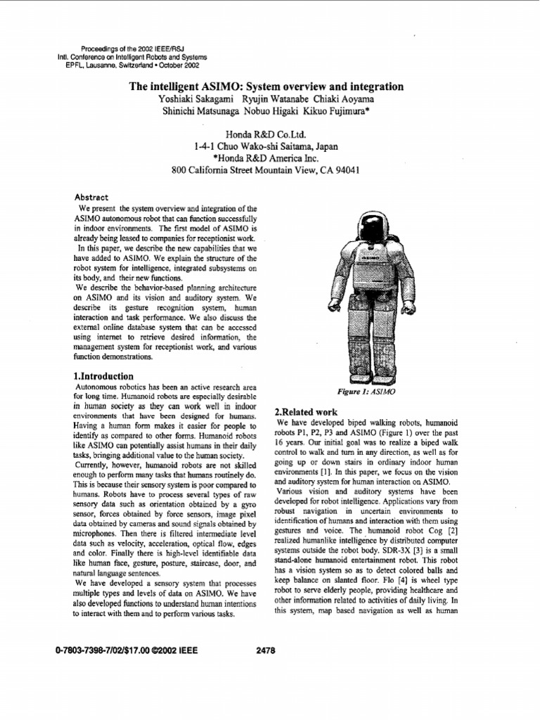 The intelligent ASIMO system overview and integration | PDF | Computer ...