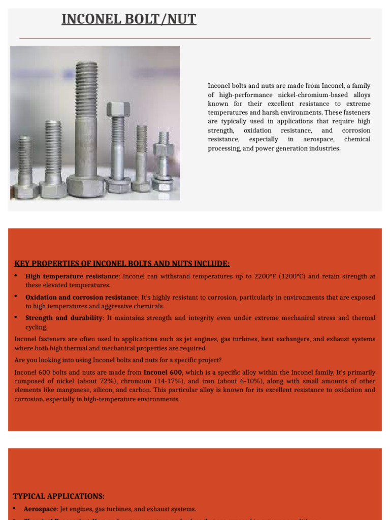 Inconel Bolts and Nuts Overview | PDF | Corrosion | Heat Treating