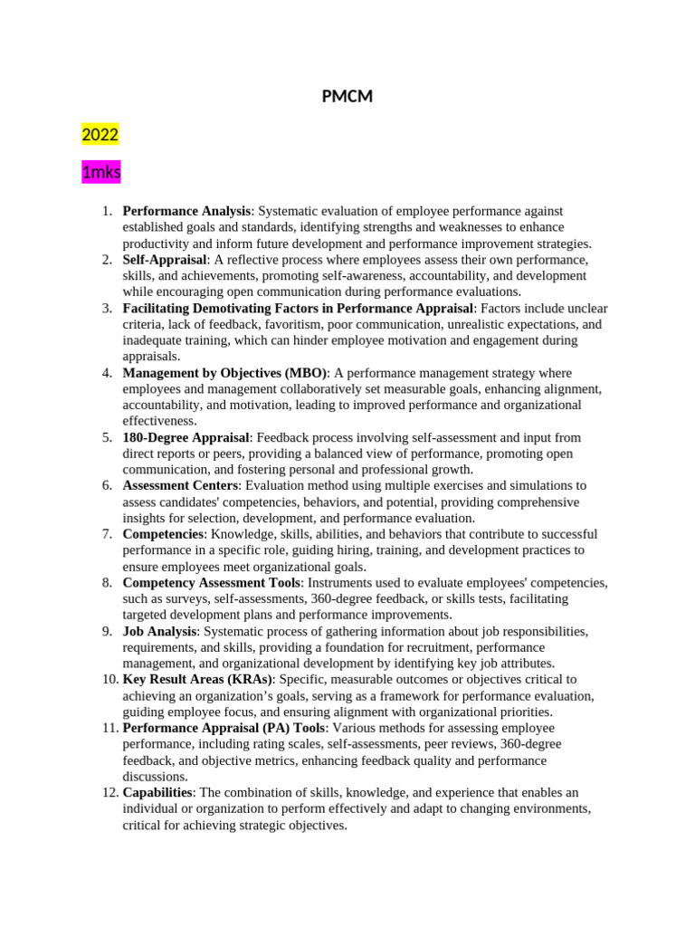 PMCM Notes | PDF | Performance Appraisal | Strategic Management