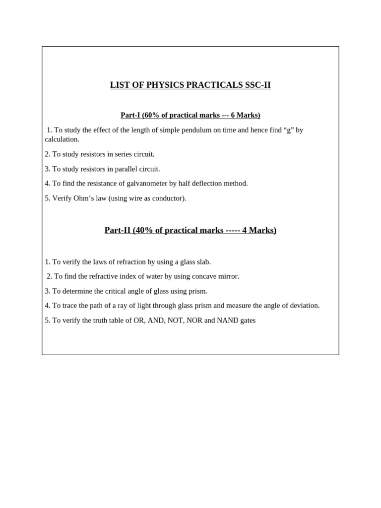 List of Physics Practicals Ssc2 | PDF