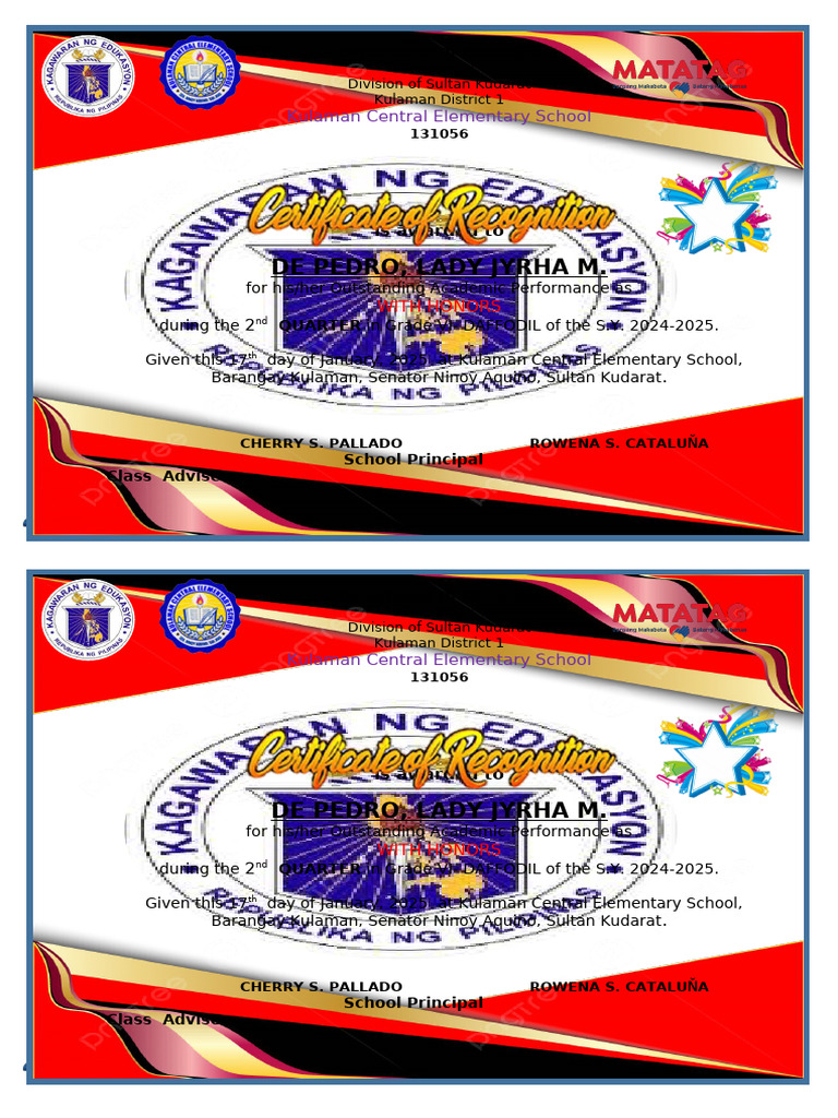 Honor Card Quarter 2 | PDF